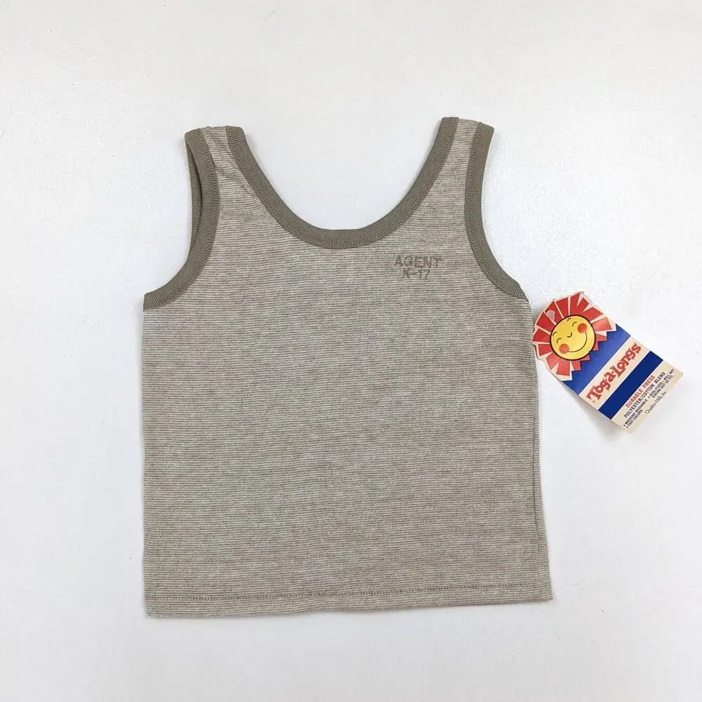 Vintage Tog-A-Longs Tank Top Boys Sz 2-3T Retro Beige Tan Ringer Basic Casual